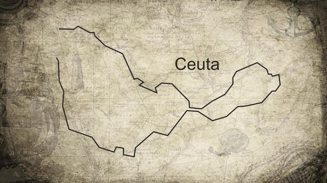 Ceuta map drawn on a cartography background sheet of paper