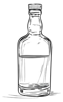 Line art illustration of a bottle depicting liquid inside for beverage design