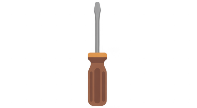 Flathead screwdriver with brown handle tool isolated on a transparent background - Powered by Adobe