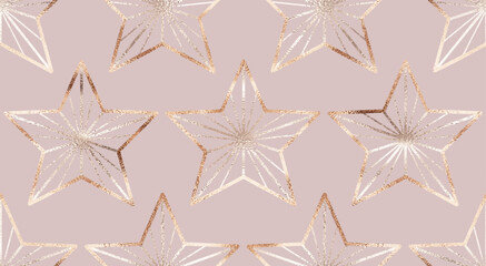 Seamless holiday pattern with gold and silver decorative stars ornament.