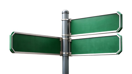 Obraz premium Green street sign with two blank panels on metal pole isolated on a transparent background two panels