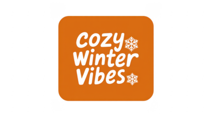 Cozy Winter Vibes Text with Snowflakes orange isolated on a transparent background