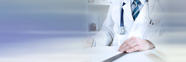 Doctor taking notes; panoramic banner