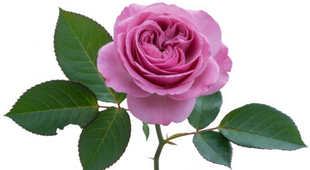 Pink Rose with Green Leaves rose flower isolated on a transparent background