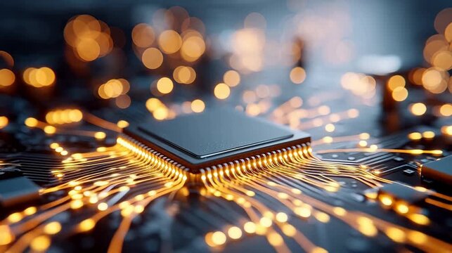 Closeup of illuminated circuit board