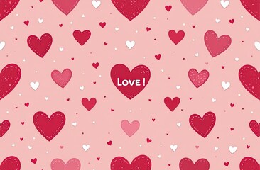 Pattern featuring scattered colorfull hearts on a pink background, creating a soft, romantic design.