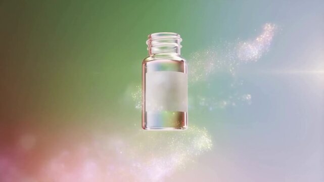Glass Vial Floating on Abstract Soft Color Background