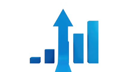 Growing graph with upward trend isolated on transparent background