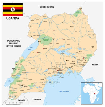 Map of the East African state of Uganda