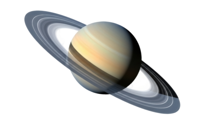 Isolated view of planet Saturn showing rings, a gas giant for astronomy, solar system