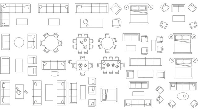 Vector Architectural Top View Furniture CAD Block Set for Interior Design Floor Plans