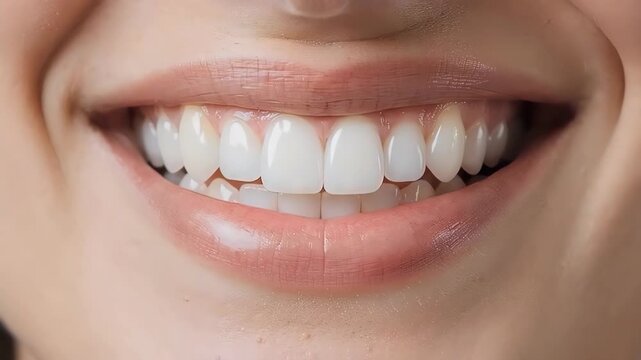 Closeup of a Womans Smiling Mouth and Teeth.