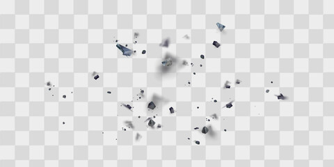 Vector explosion cloud of black pieces isolated on white. Confetti. Vector illustration
