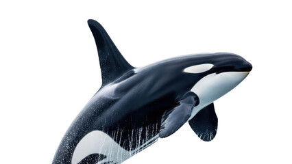 Isolated orca killer whale leaping up, powerful sea predator, distinctive coloring, ocean life