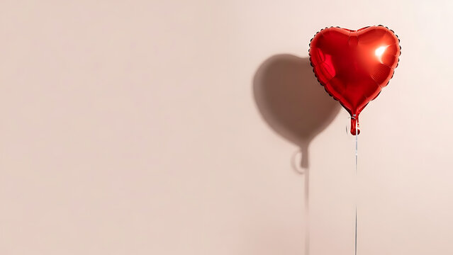 Minimal Red Heart Balloon Floating on Pastel Wall