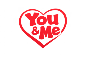 Red heart and you & me typography expressing love