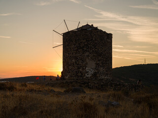 Balıkesir, T&uuml;rkiye.  Cunda's historic traditional windmills.