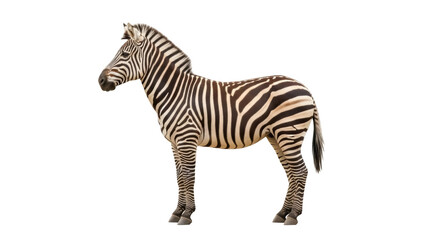 Isolated Zebra standing on its four legs, a beautiful wild animal with stripes pattern