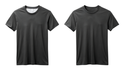 Two dark gray short sleeve T-shirts isolated on a transparent background gray t-shirts clothing