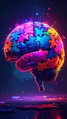 Human Brain Concept Made Of Colorful Puzzle Pieces Representing Mental Health Psychology