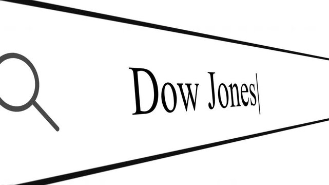 User types Dow Jones in the address bar to look for information on stock market trends and updates about the index.