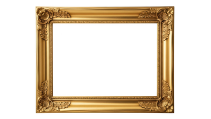 Ornate golden picture frame isolated on transparent background