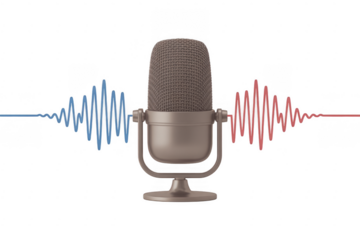 Microphone with blue and red sound waves audio isolated on a transparent background