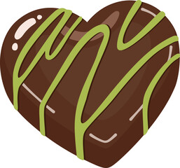 Heart Shaped Dark Chocolate with Matcha Green Tea Drizzle Illustration for Valentine's Day and Romantic Dessert Decor