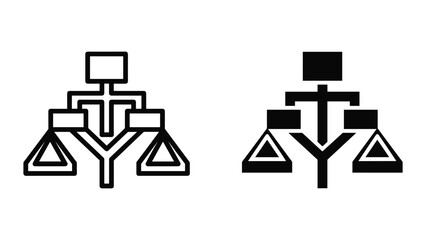 Balance scale symbol with geometric shapes in two different styles