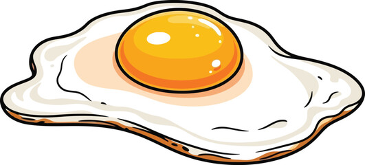 Detailed fried egg with bright yellow yolk and crispy white edges on transparent checkered background vector artwork