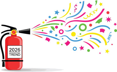 Fire extinguisher spraying confetti and party ribbons creative safety equipment concept for celebration events and fun