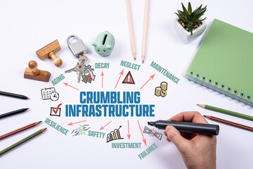 Crumbling Infrastructure Concept Hand Drawing Chart On White Office Desk