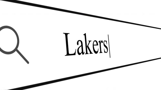 User types Lakers in the search bar to find information. The close-up shows the search box and action in detail, focusing on the input method.