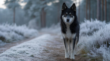 Dog on trail photorealistic