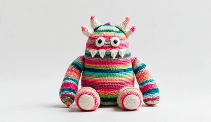 Naklejka premium Colorful Striped Crochet Monster Toy stuffed animal