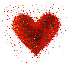 Geometric abstract red heart pattern made of tiny red dots modern romantic design on transparent background