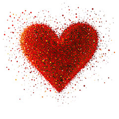 Geometric abstract red heart pattern made of tiny red dots modern romantic design on transparent background
