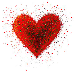 Geometric abstract red heart pattern made of tiny red dots modern romantic design on transparent background
