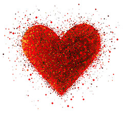 Geometric abstract red heart pattern made of tiny red dots modern romantic design on transparent background