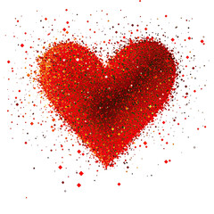 Geometric abstract red heart pattern made of tiny red dots modern romantic design on transparent background