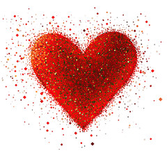Geometric abstract red heart pattern made of tiny red dots modern romantic design on transparent background