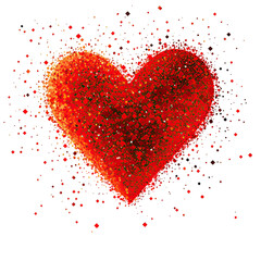 Geometric abstract red heart pattern made of tiny red dots modern romantic design on transparent background