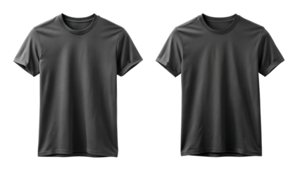 Two gray short sleeve crew neck t shirts isolated on a transparent background gray t shirts short sleeve t shirts