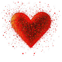 Geometric abstract red heart pattern made of tiny red dots modern romantic design on transparent background