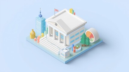 Modern cityscape with iconic buildings