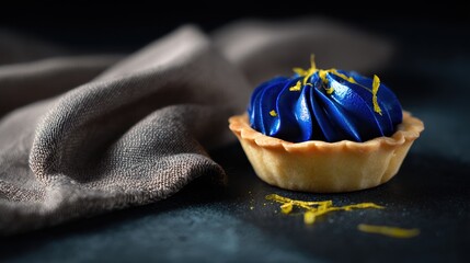 Detailed macro image of a lemon tart dessert with creamy filling and crisp crust. Fresh citrus zest and clean minimalist styling highlight gourmet pastry photography in natural daylight.
