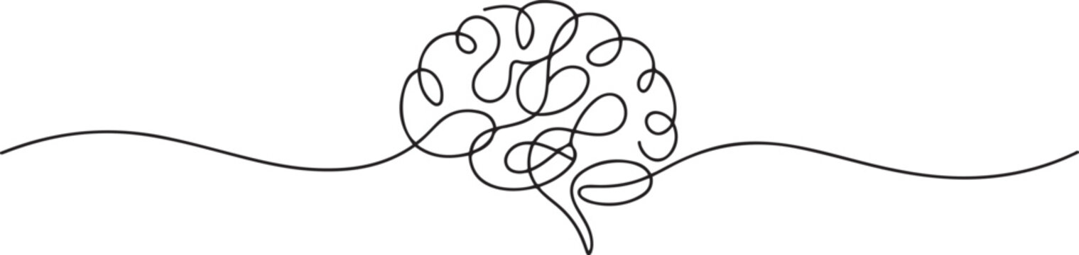 One single line drawing of human brain for memorizing medical clinic logo identity. Psychological office icon logotype concept. one line Icon drawing