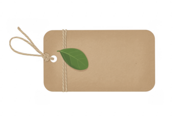Brown gift tag with green leaf isolated on a transparent background