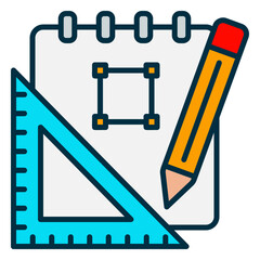 Design process icon with sketchbook and pencil tools