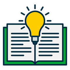 Study icon for knowledge enlightenment with book and light bulb